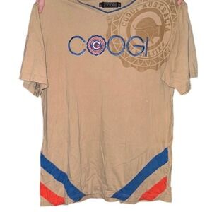 COOGI Australia Kangaroo T Shirt Mens 2XL Beige V Neck‎ vintage